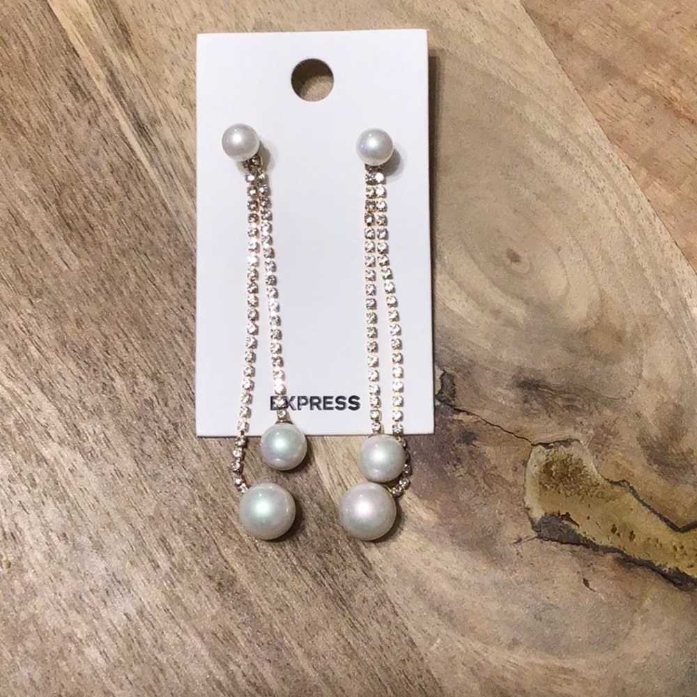 Express Silver Pearl Drop Earrings
